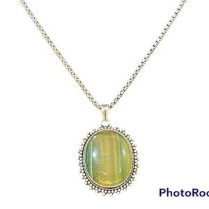 Lg Green Red Moss Agate Ornate Pendant Necklace